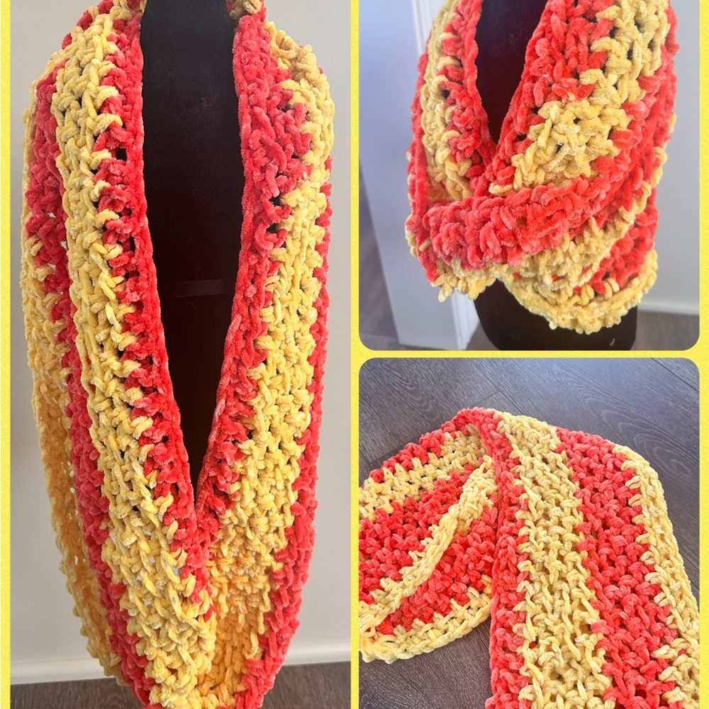 Coral sunset Infinity Scarf in Yellow and Coral